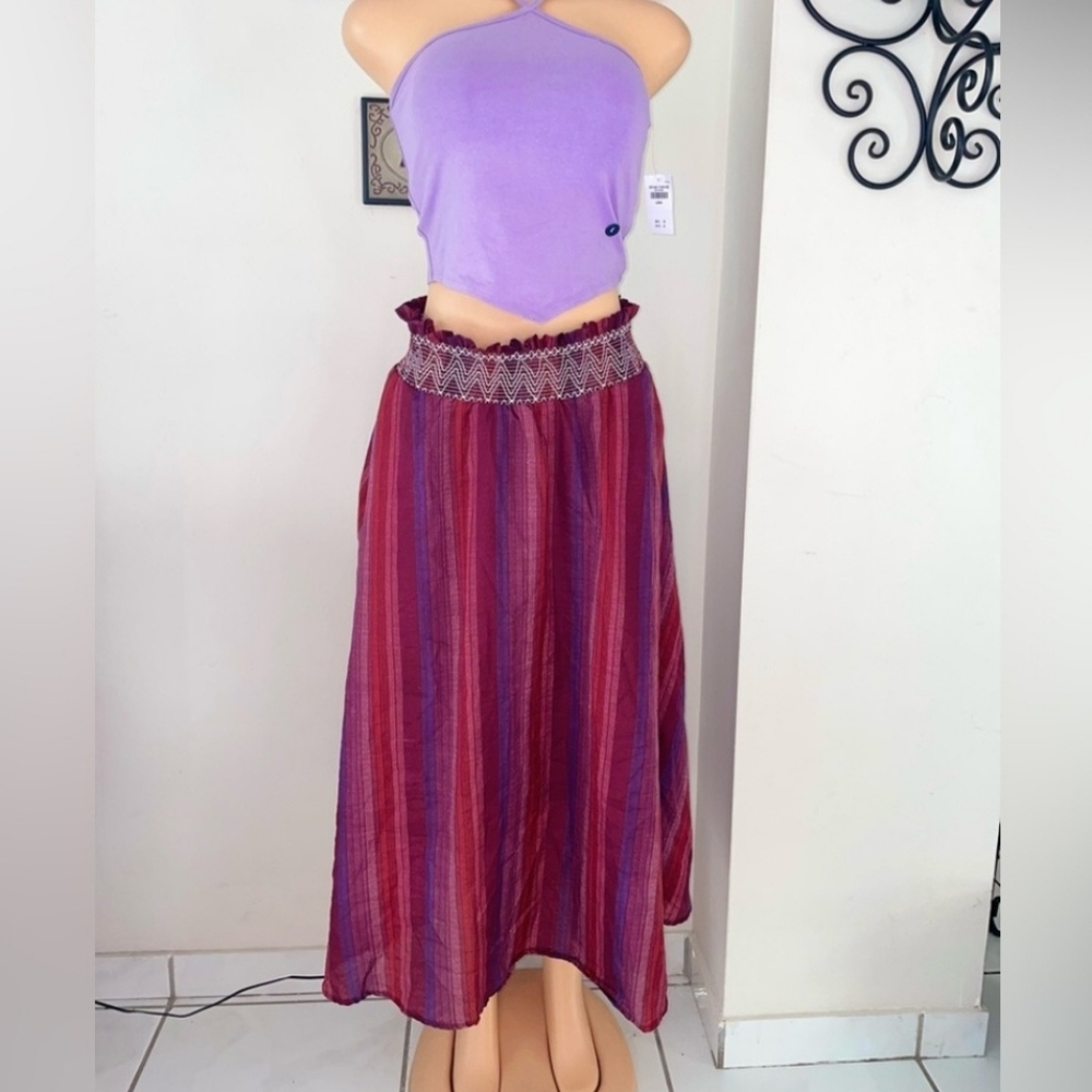 NWT Maxi Skirt Colorfull Woven fringe Boho Size L - Picture 3 of 6